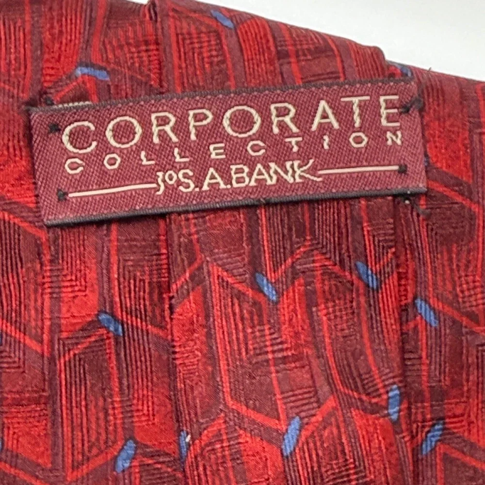 Jos. A. Bank Silk Tie OS Red Geometric Corporate Professional Classic Preppy